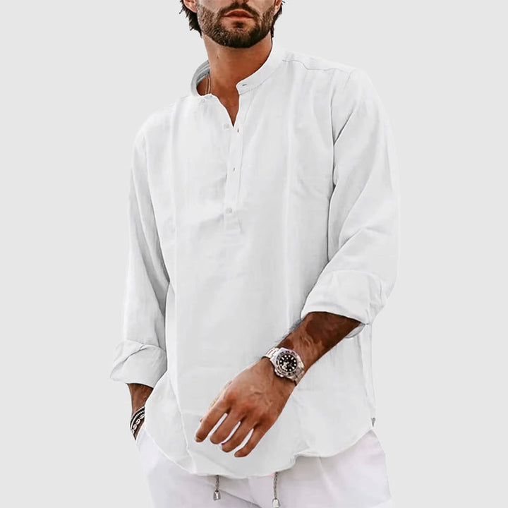 Braxton | Men's Casual Linen Henley Shirt
