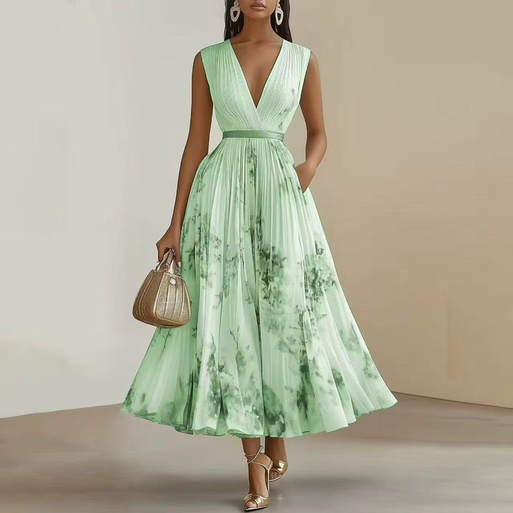 Mab | Women's Elegant Pleated Floral Maxi Dress
