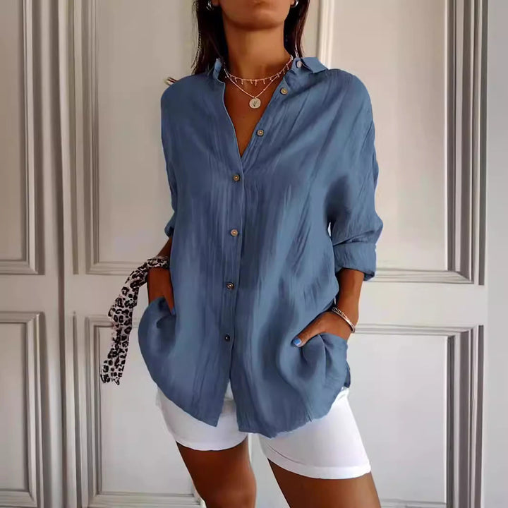 Brinton | Women's Chic Pleated Button-Up Shirt