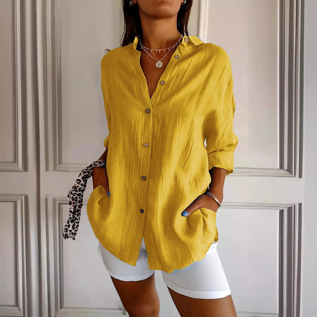 Brinton | Women's Chic Pleated Button-Up Shirt