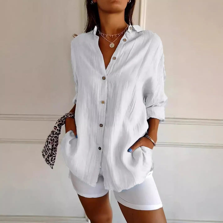 Brinton | Women's Chic Pleated Button-Up Shirt