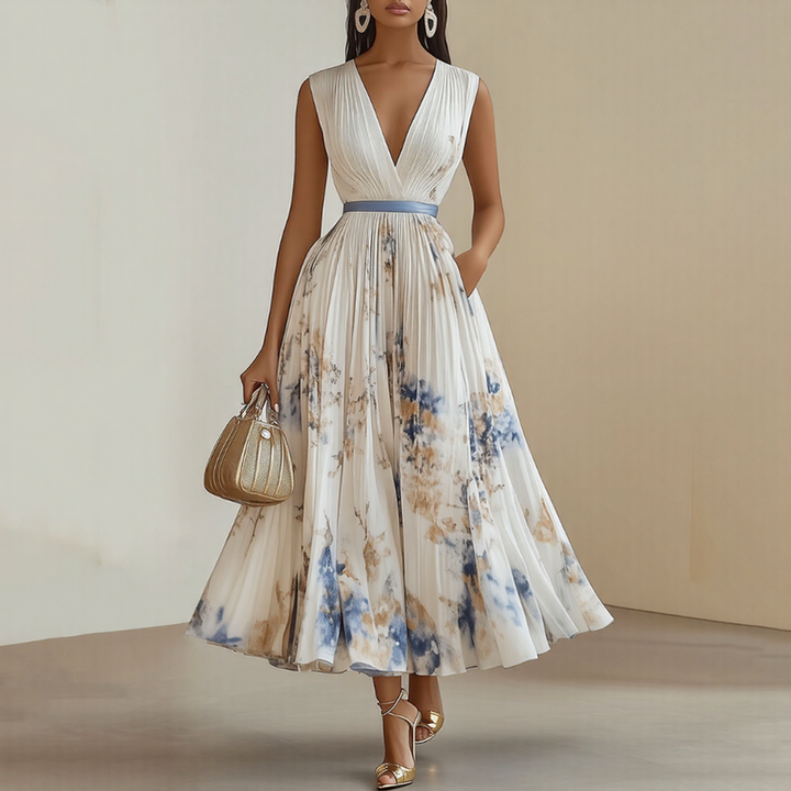 Mab | Women's Elegant Pleated Floral Maxi Dress
