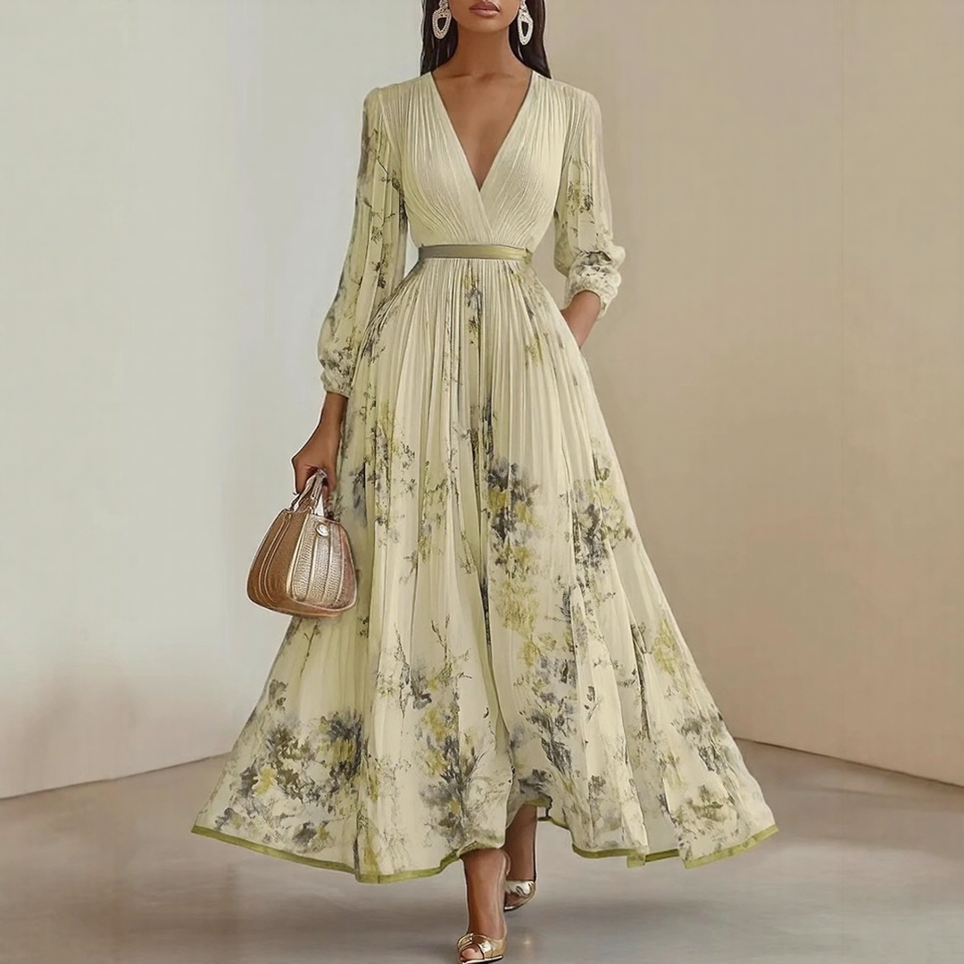Mab | Women's Elegant Pleated Floral Maxi Dress