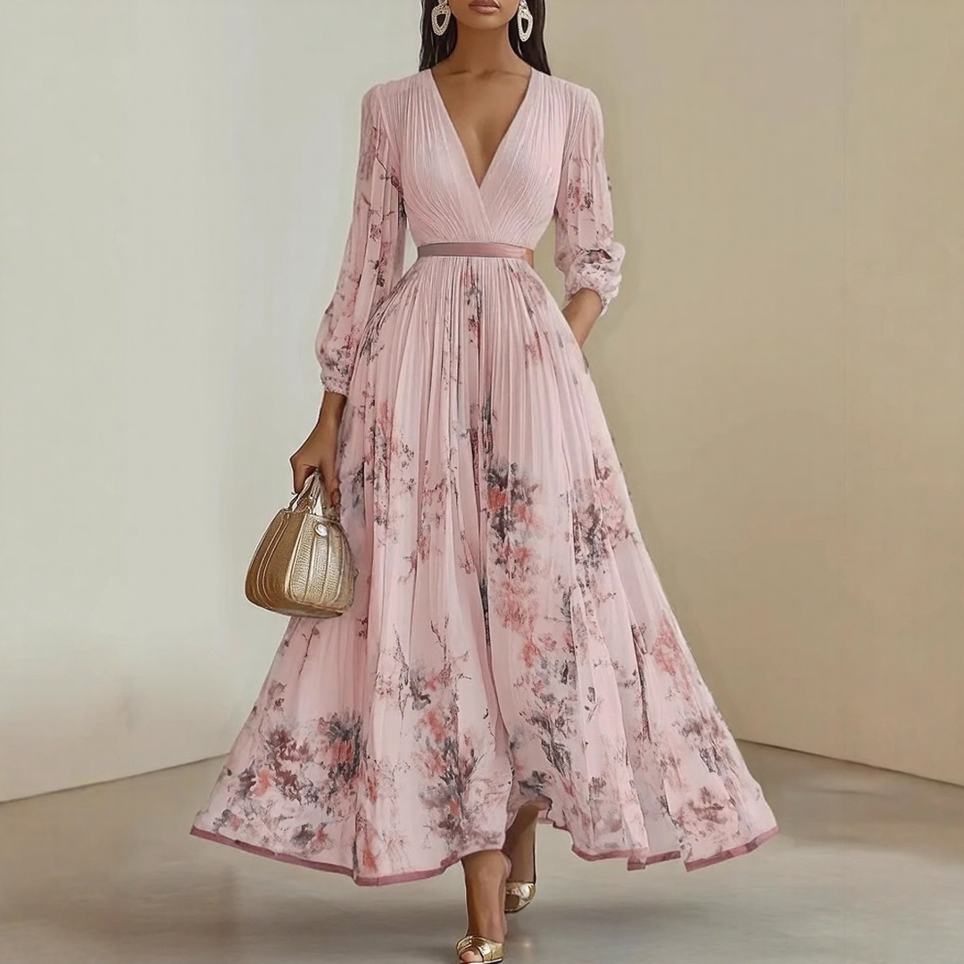 Mab | Women's Elegant Pleated Floral Maxi Dress