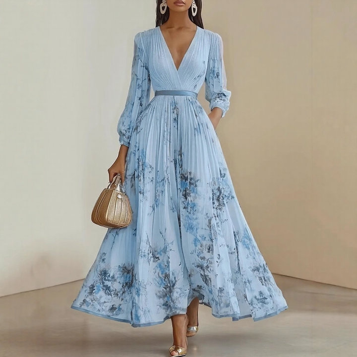 Mab | Women's Elegant Pleated Floral Maxi Dress