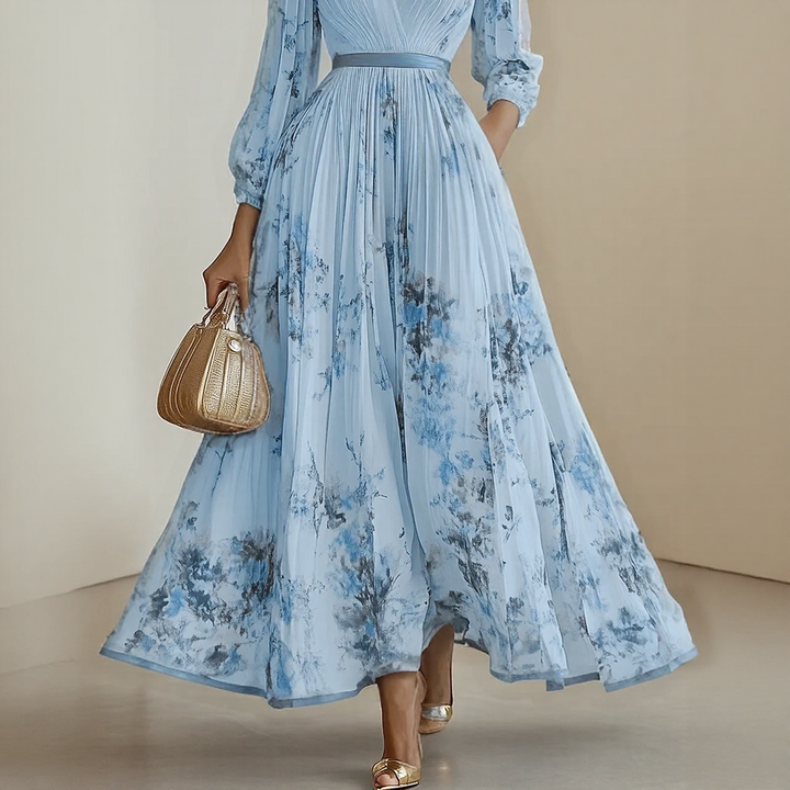 Mab | Women's Elegant Pleated Floral Maxi Dress