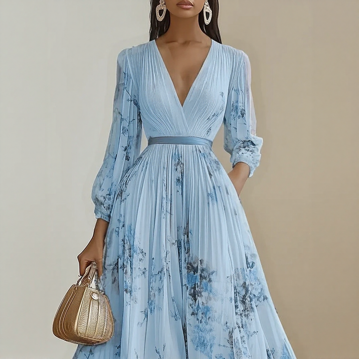 Mab | Women's Elegant Pleated Floral Maxi Dress