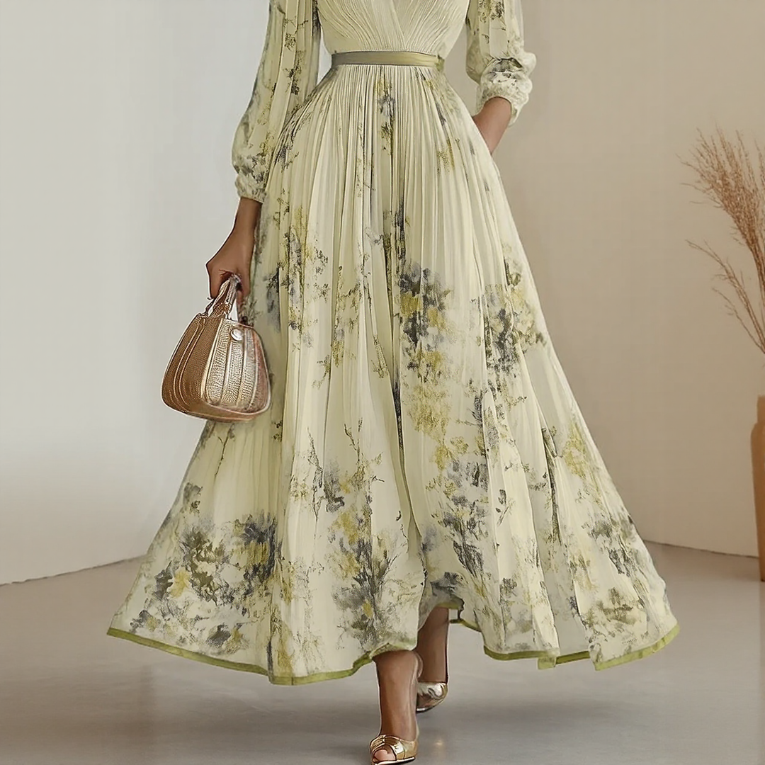 Mab | Women's Elegant Pleated Floral Maxi Dress