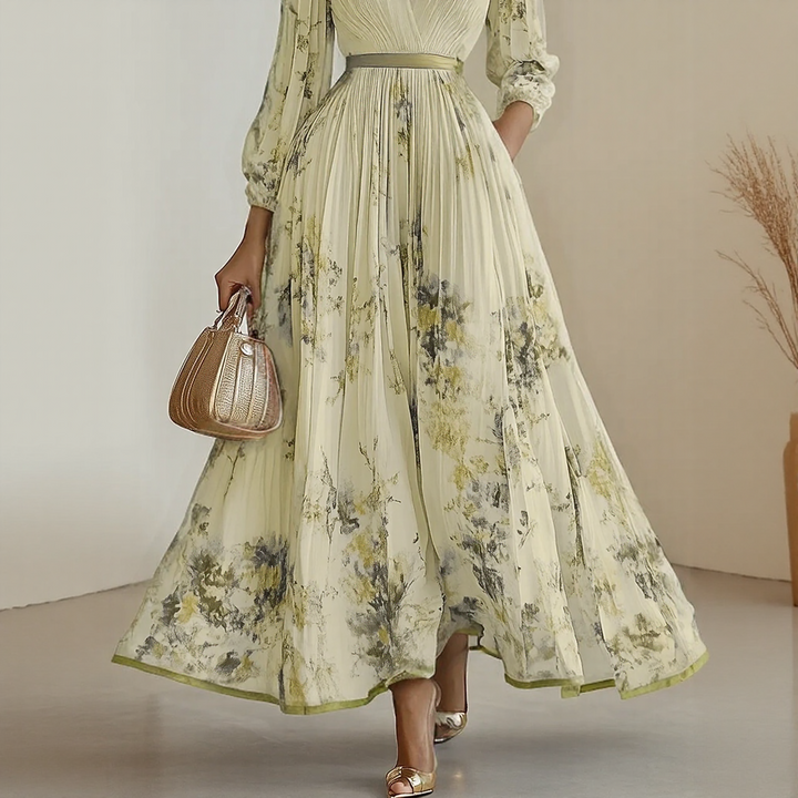 Mab | Women's Elegant Pleated Floral Maxi Dress