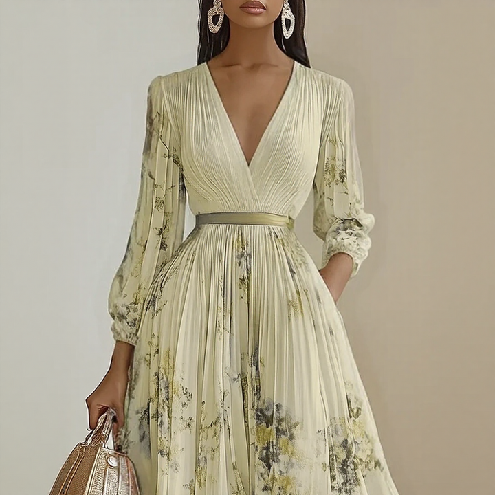 Mab | Women's Elegant Pleated Floral Maxi Dress