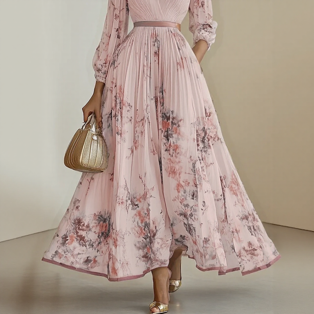 Mab | Women's Elegant Pleated Floral Maxi Dress