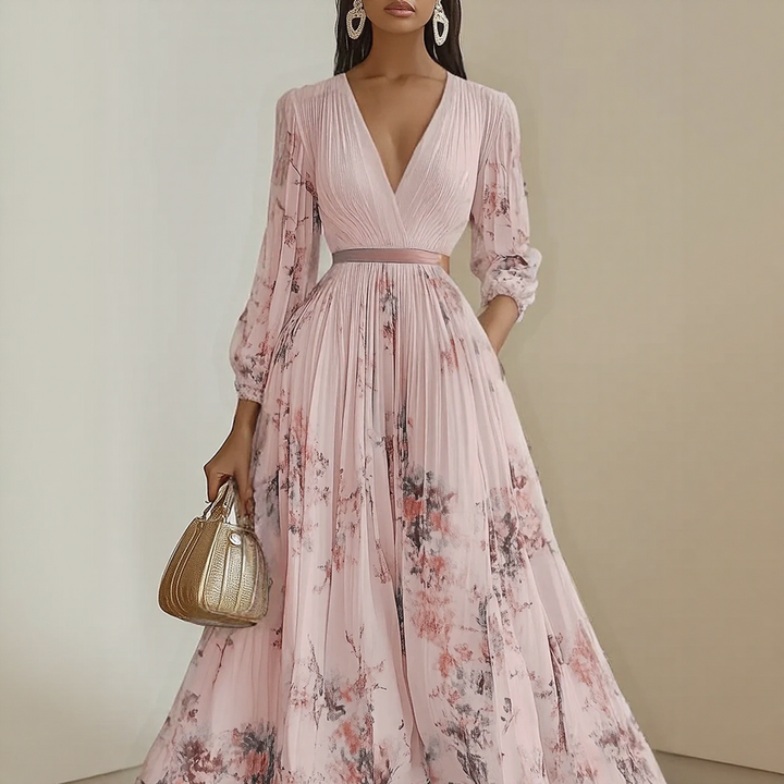 Mab | Women's Elegant Pleated Floral Maxi Dress