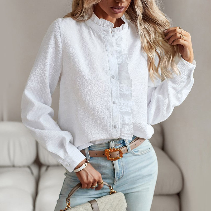 Myrtle | Women’s Ruffle Trim Button-Up Shirt