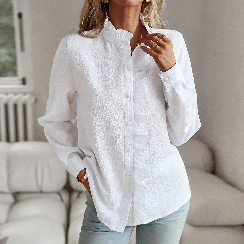Myrtle | Women’s Ruffle Trim Button-Up Shirt