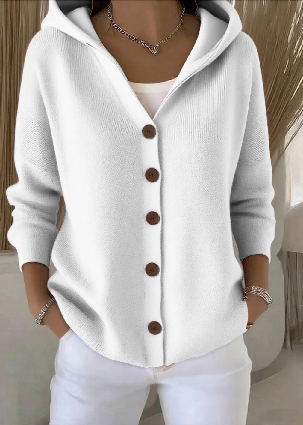 Allegra | Women's Elegant Hooded Button-Up Cardigan