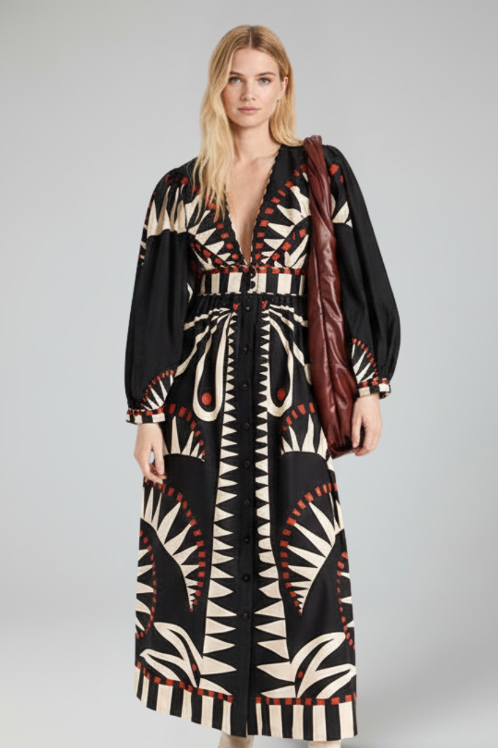 Zarya | Women's Printed V-Neck Maxi Dress