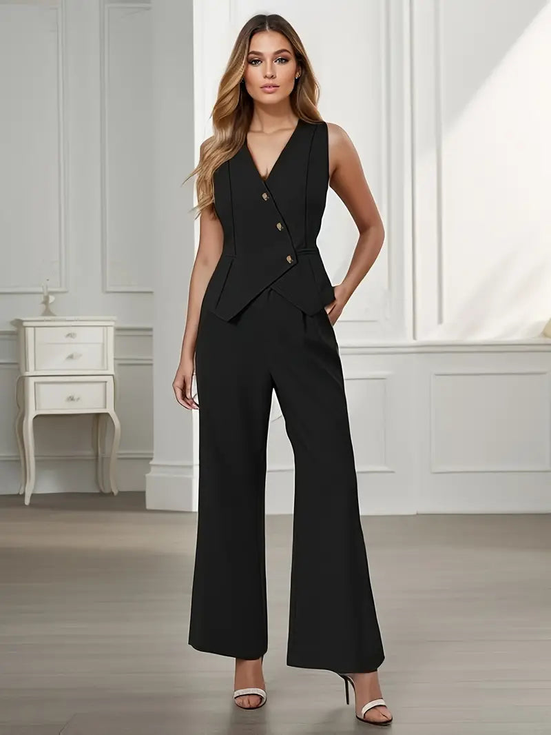 Harmonia | Women's Sleeveless Vest and Wide Leg Trousers Set