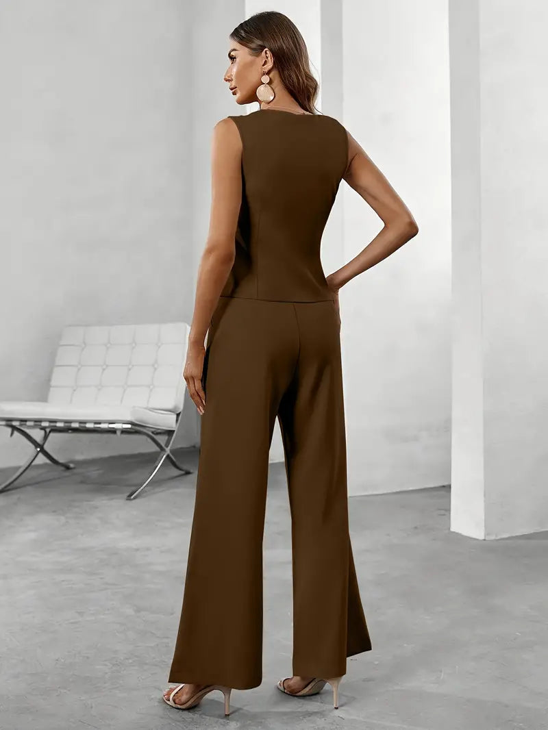 Harmonia | Women's Sleeveless Vest and Wide Leg Trousers Set