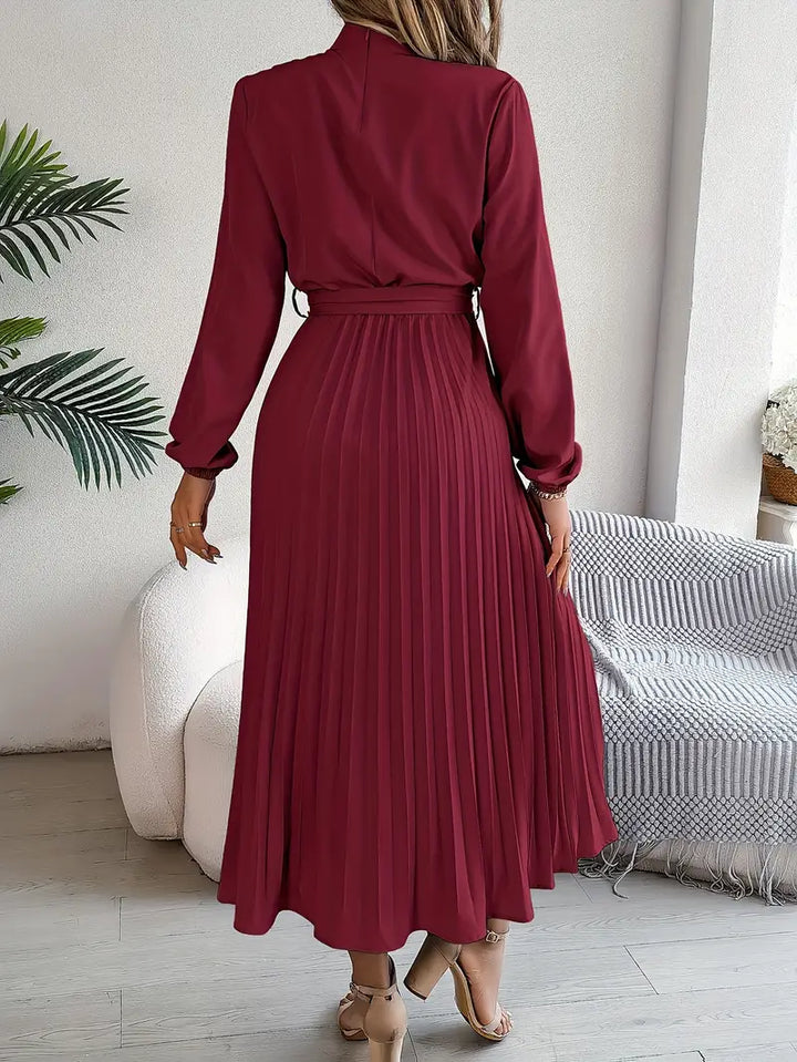 Cherry | Women's Elegant Long Sleeve Pleated Dress