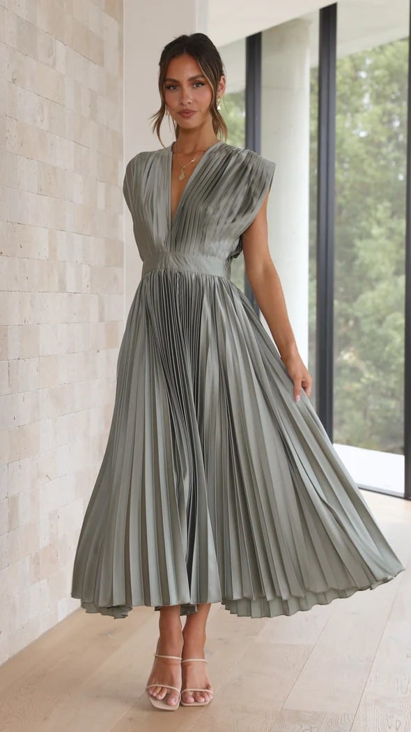 Callie | Women's Elegant Pleated Skirt Midi Dress