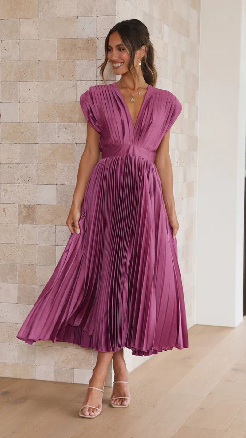 Callie | Women's Elegant Pleated Skirt Midi Dress
