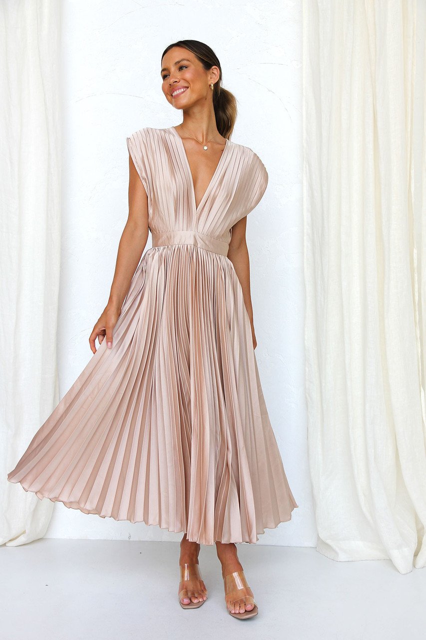 Callie | Women's Elegant Pleated Skirt Midi Dress