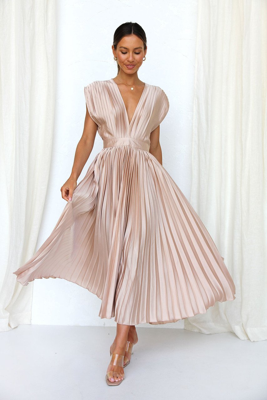 Callie | Women's Elegant Pleated Skirt Midi Dress