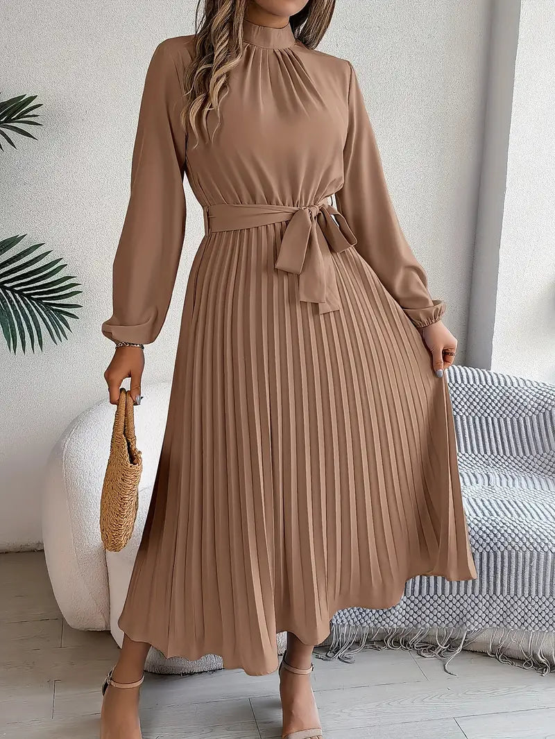 Cherry | Women's Elegant Long Sleeve Pleated Dress