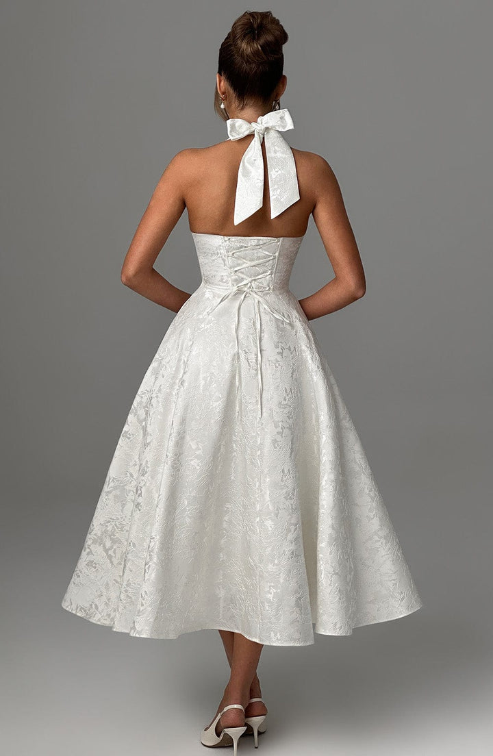 Elva | Women's Halter Neck Midi Wedding Guest Dress