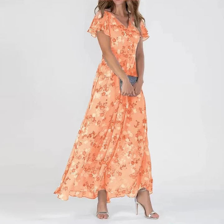 Jassira | Women's Floral Ruffle Sleeve Beach Maxi Dress
