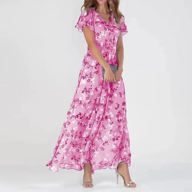 Jassira | Women's Floral Ruffle Sleeve Beach Maxi Dress