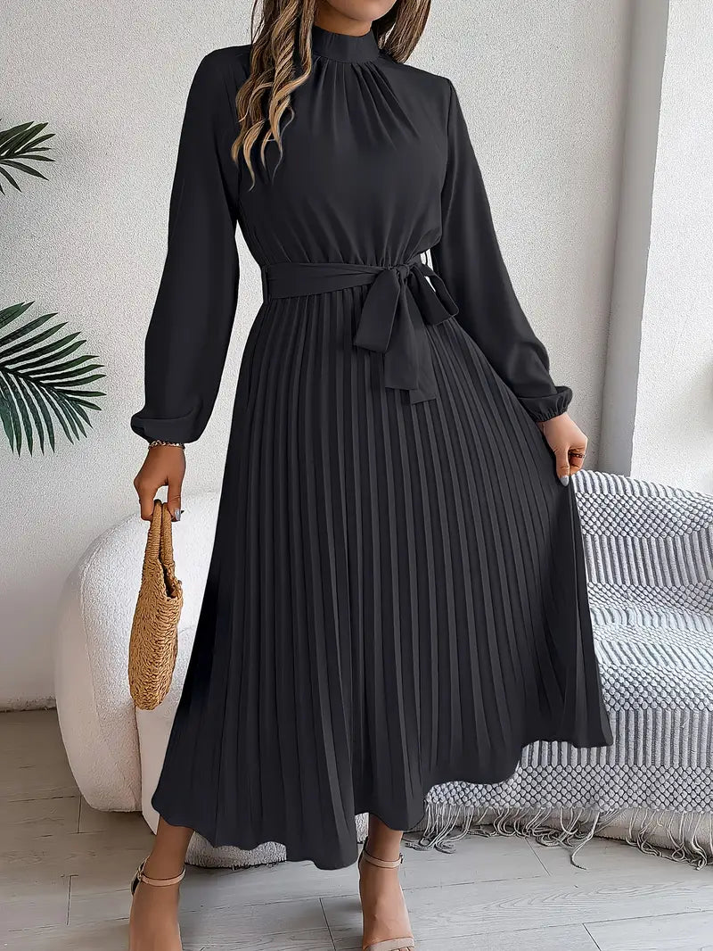 Cherry | Women's Elegant Long Sleeve Pleated Dress