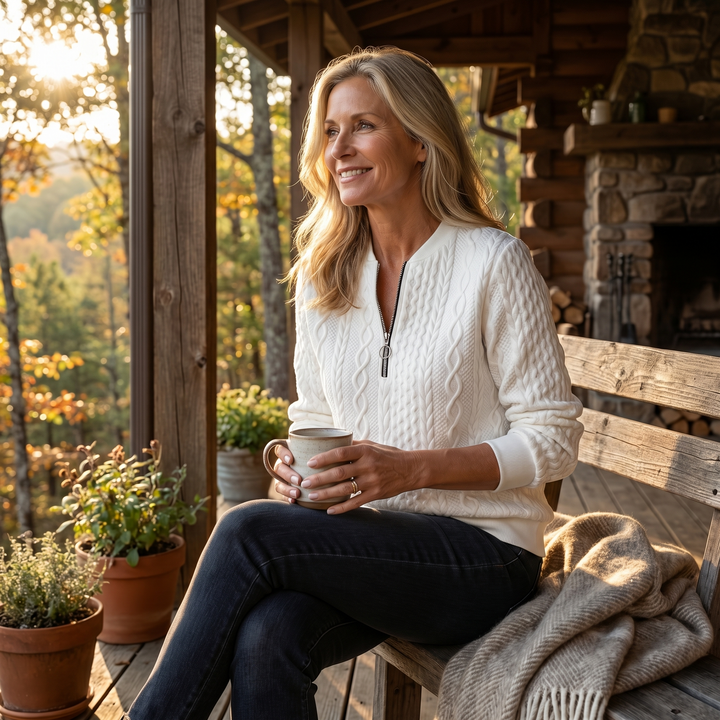 Bonnie | Women's Elegant Cable Knit Half-Zip Top