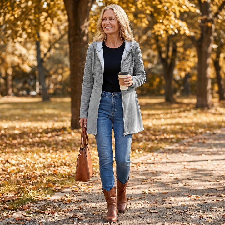 Hadley | Women's Casual Hooded Zip-Up Longline Cardigan