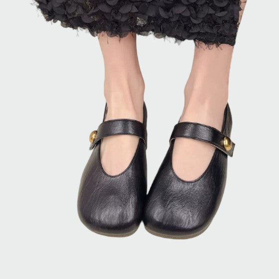 Morwenna | Women's Round Toe Button Strap Mary Jane Shoes