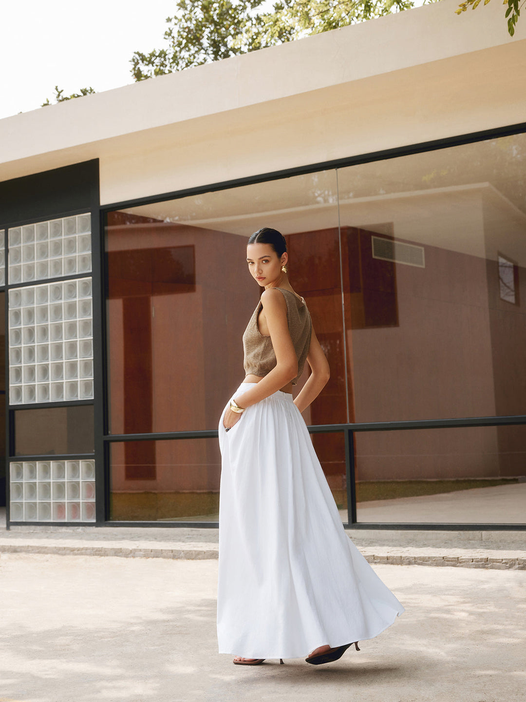 Yarelle | Women's High Waist Pleated Maxi Skirt