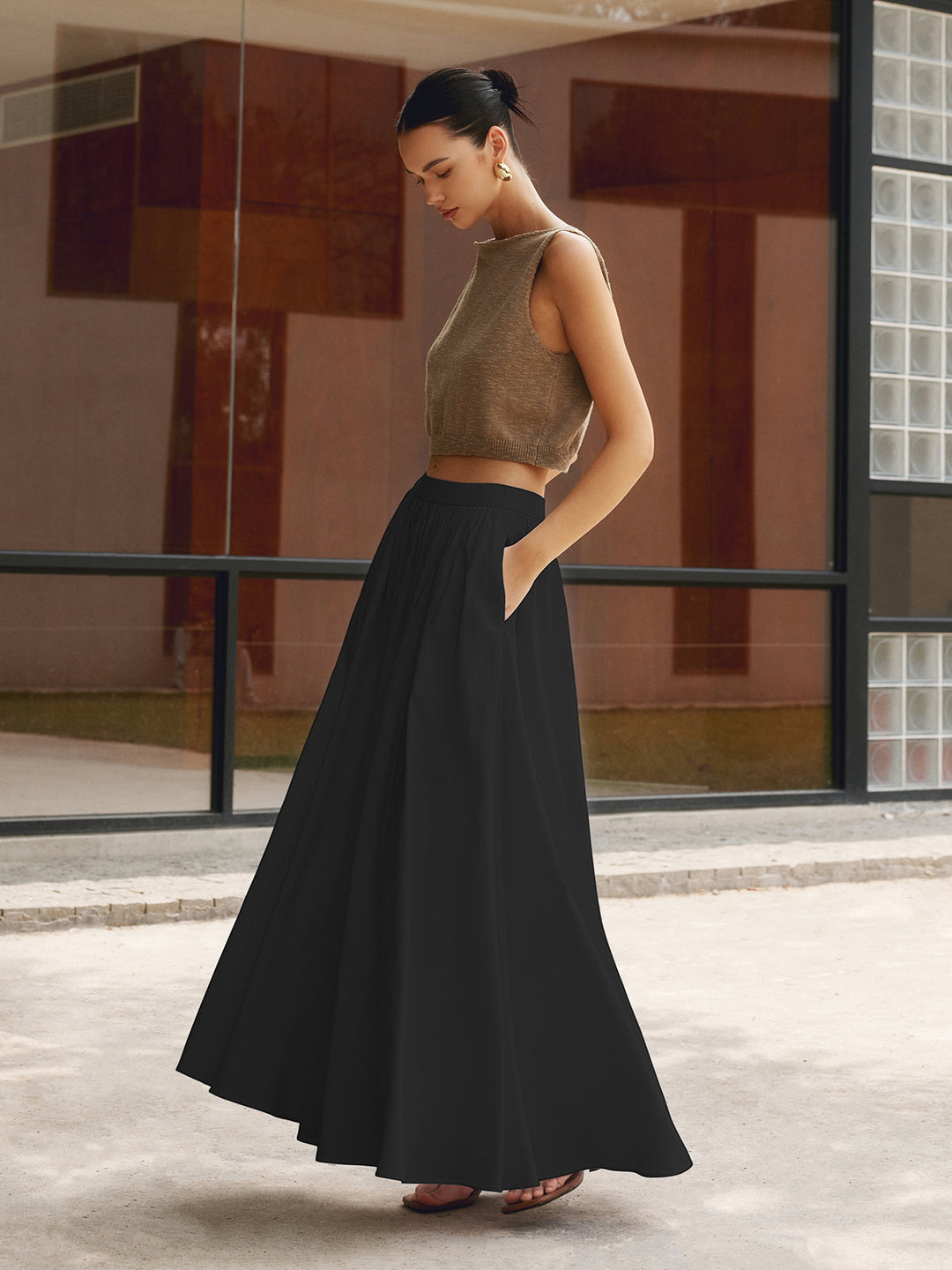 Yarelle | Women's High Waist Pleated Maxi Skirt