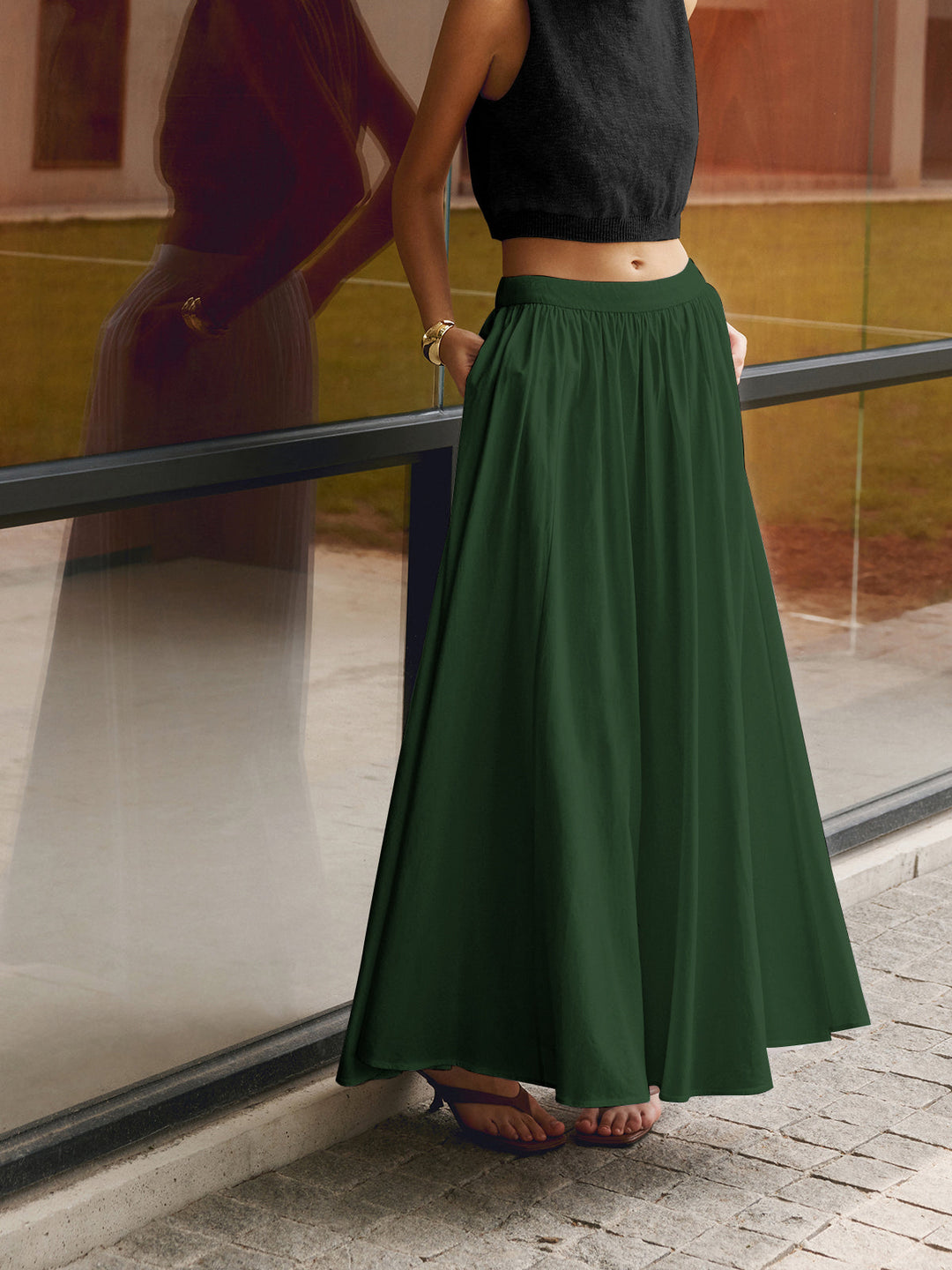 Yarelle | Women's High Waist Pleated Maxi Skirt